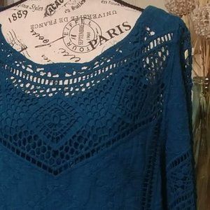 Final Price-Democracy Teal Crochet Lace Top